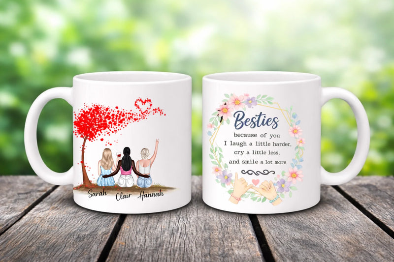 Personalized Besties Coffee Mug – Custom Friends Gift with Names & Quote