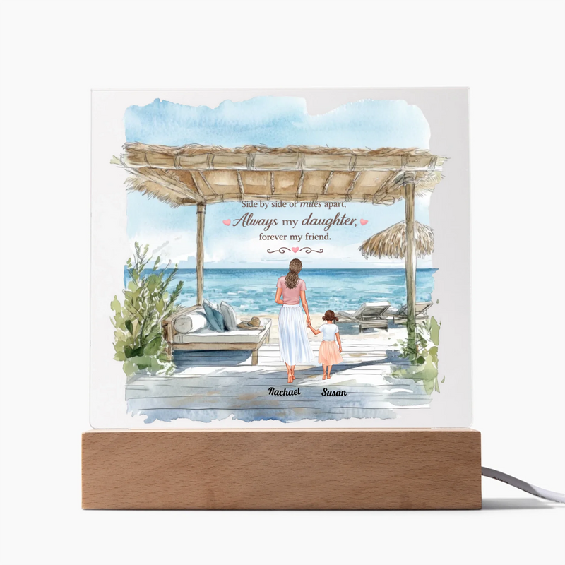 Personalized Mother Daughter Acrylic Plaque – Custom Names Beach Keepsake Gift