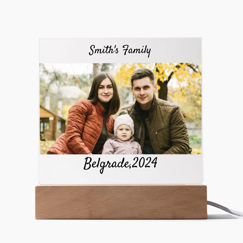 Personalized Photo Acrylic Plaque – Family Name & Location Memory Gift