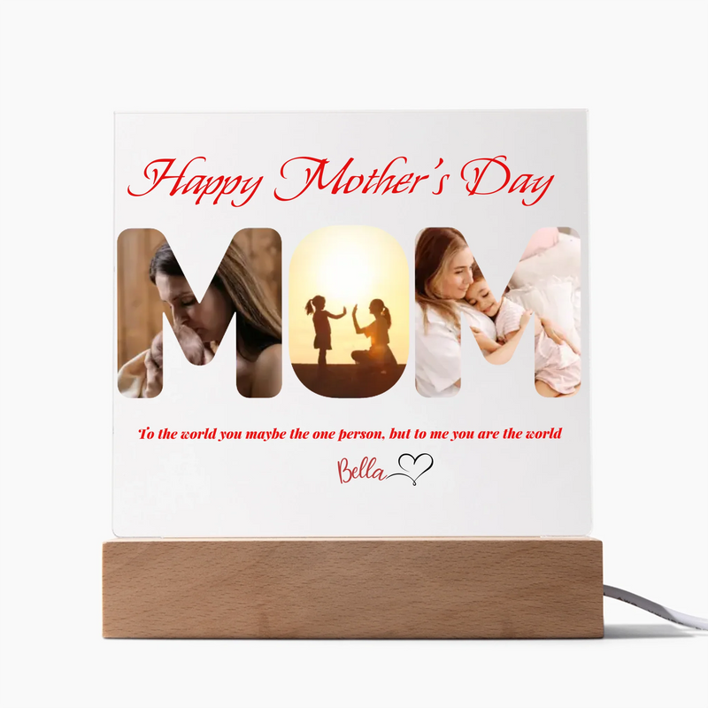 Personalized MOM Photo Acrylic Plaque – Custom Mother’s Day LED Light Gift for Mom