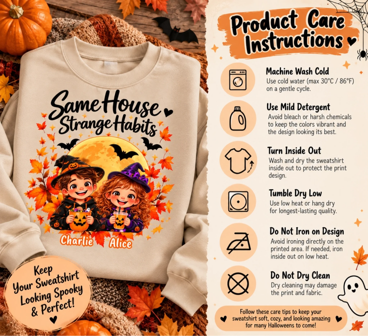 Spooky Sweatshirt Care Guide