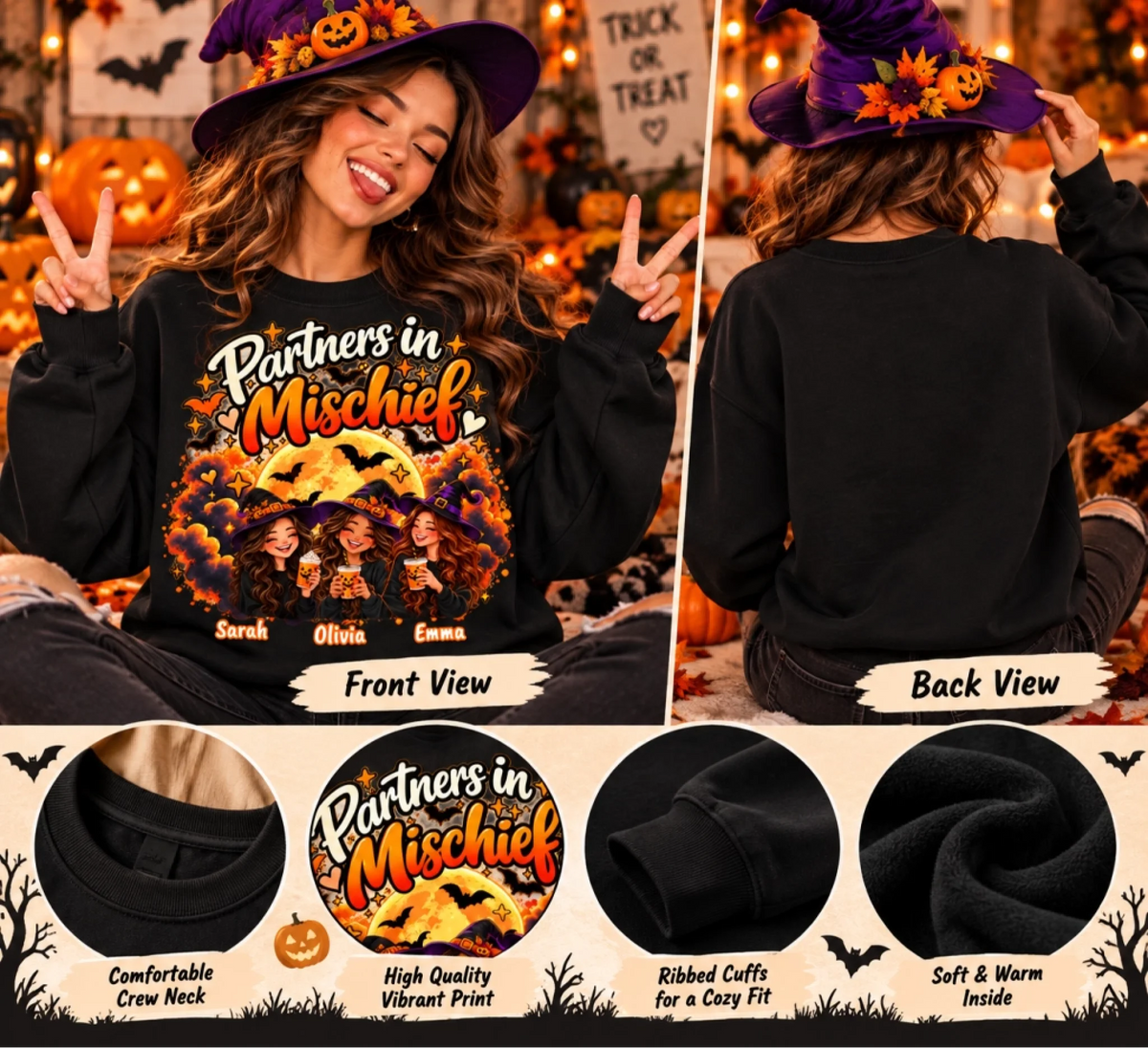 Halloween Sweatshirt Front and Back Mockup