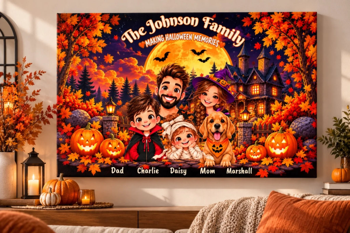 Cozy Halloween Family Canvas Display