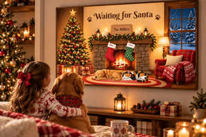 Cosy Christmas Canvas with Child and Dog