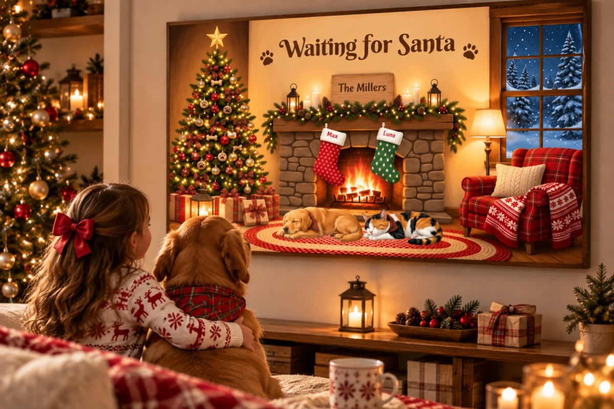 Cosy Christmas Canvas with Child and Dog
