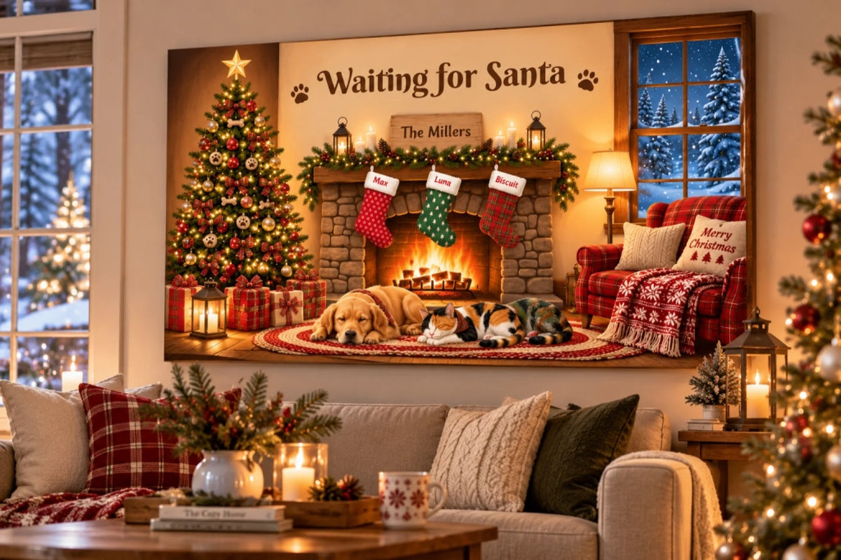Cozy Christmas Art Above the Sofa