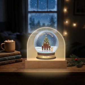Battery powered LED dome plaque glowing as a night light on a bedroom nightstand