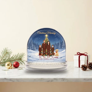 Custom family snow globe with names, clean studio product shot