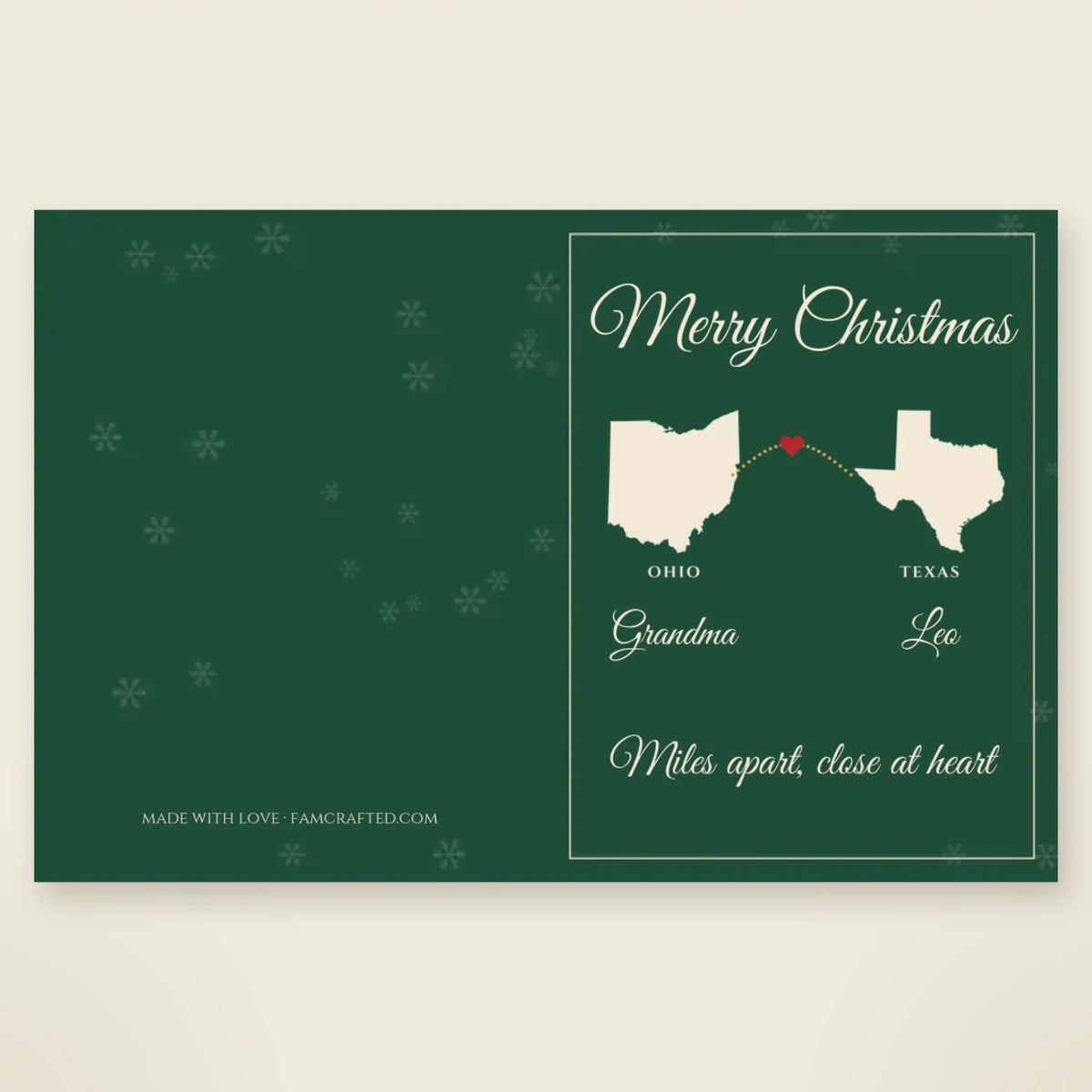 Personalized Miles Apart Christmas card front